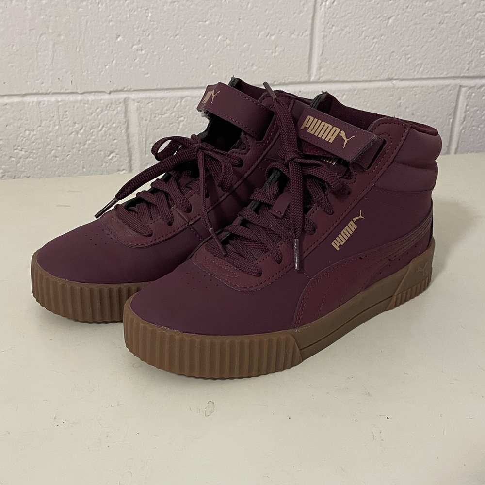 Puma Burgundy High-Top Sneakers with Gum Sole